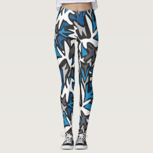 Leggings abstrait, géométrique, motif, noir et bleu