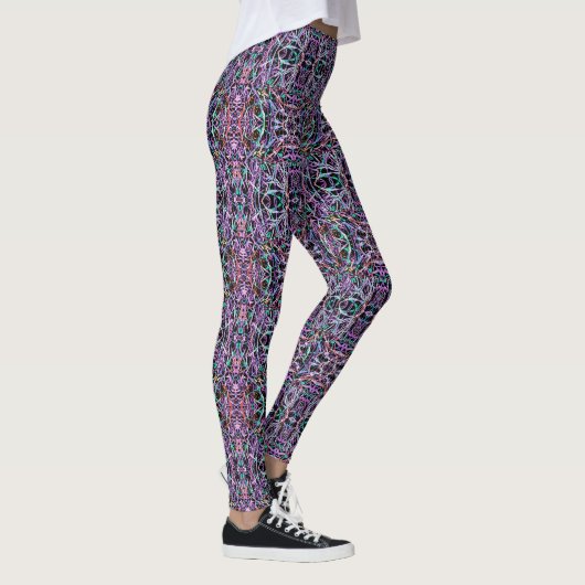 Leggings Abstrait géométrique psychédélique en violet, vert (Droite)