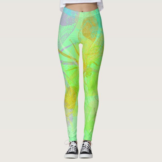 Leggings Abstrait Gold Dragonfly Blue Pastel (Devant)