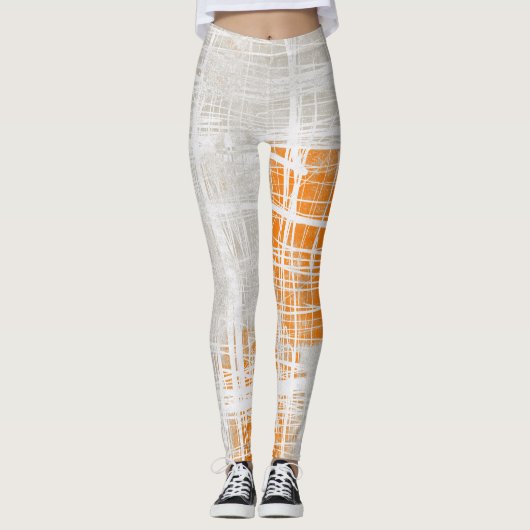 Leggings abstrait gris orange blanc (Devant)