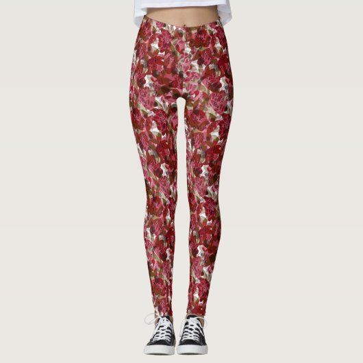 Leggings Abstrait joli joli fleurs rouges design floral (Devant)