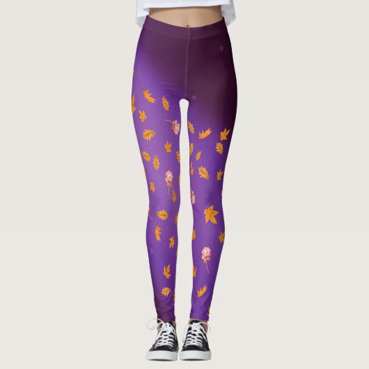 Leggings Abstrait lune feuilles d'automne roses (Devant)