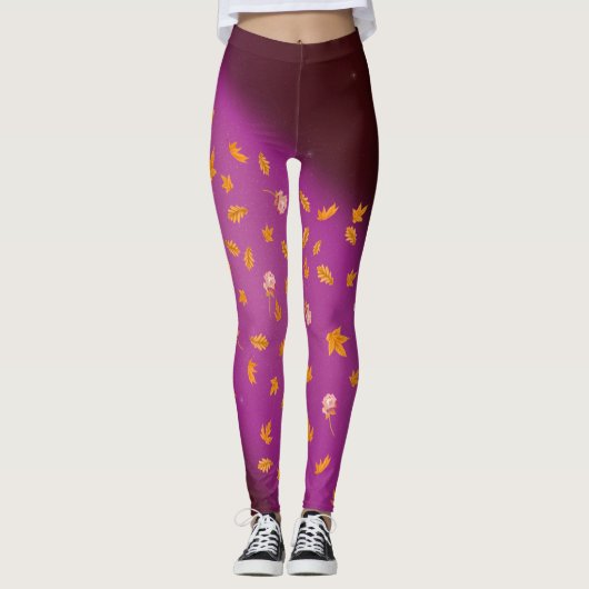 Leggings Abstrait lune feuilles d'automne roses (Devant)