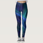 Leggings Abstrait Mist fractal bleu vert noir (Devant)