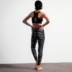Leggings Abstrait moderne noir et blanc Motif visage