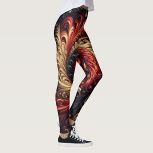 Leggings Abstrait Moderne Rouges, Noir et Or