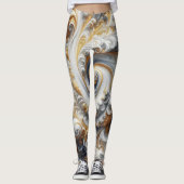 Leggings Abstrait Moderne Swirling or, noir et blanc (Devant)