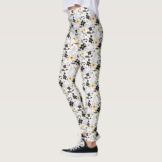 Leggings Abstrait motif floral gris jaune noir (Gauche)