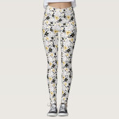 Leggings Abstrait motif floral gris jaune noir (Devant)