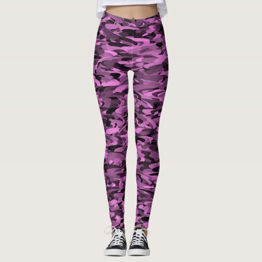 Leggings Abstrait Motif violet noir (Devant)