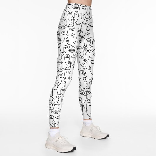 Leggings Abstrait  noir blanc ligne de visage Motif
