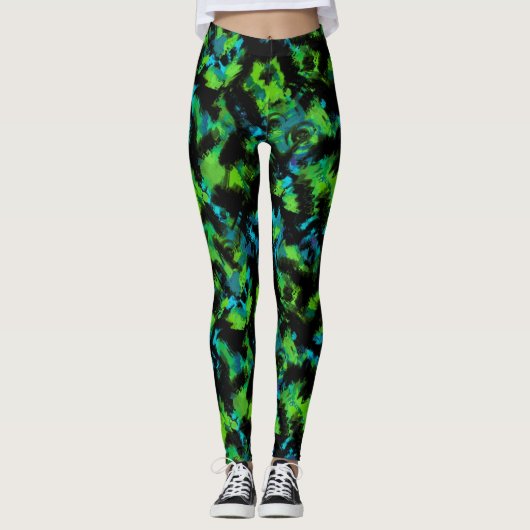 Leggings Abstrait noir et vert (Devant)