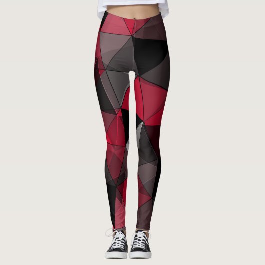 Leggings Abstrait Noir, rouge, gris géométrique. (Devant)