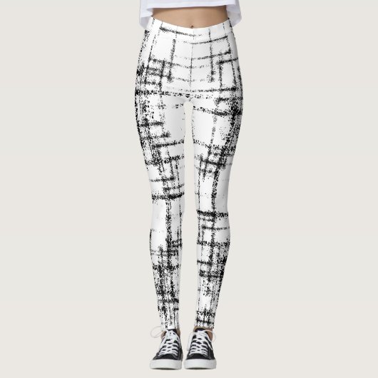 Leggings abstrait noir sur blanc croquant motif (Devant)