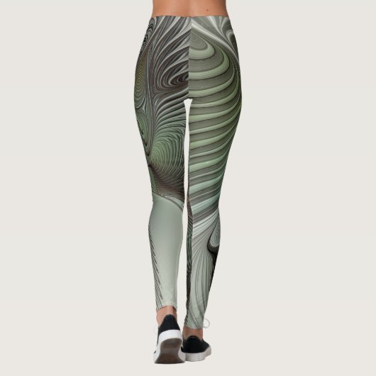 Leggings Abstrait Olive Green Gris Fractal Art Imaginaire (Dos)