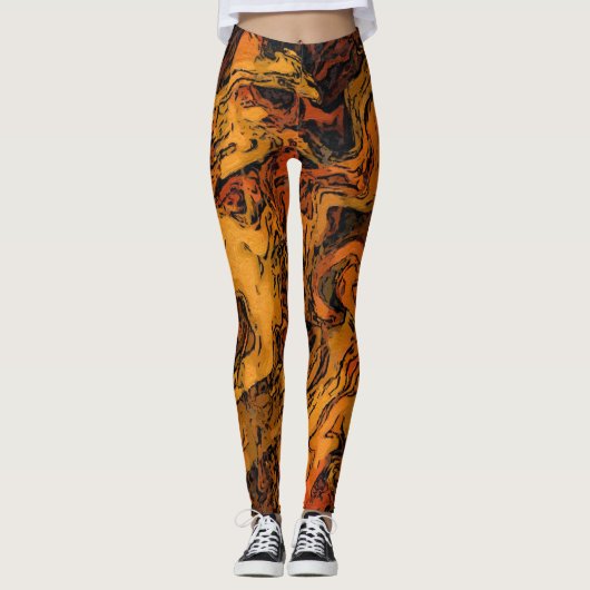 Leggings Abstrait orange, jaune et noir (Devant)