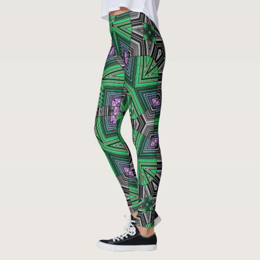 Leggings Abstrait ornemental rayé vert foncé (Gauche)
