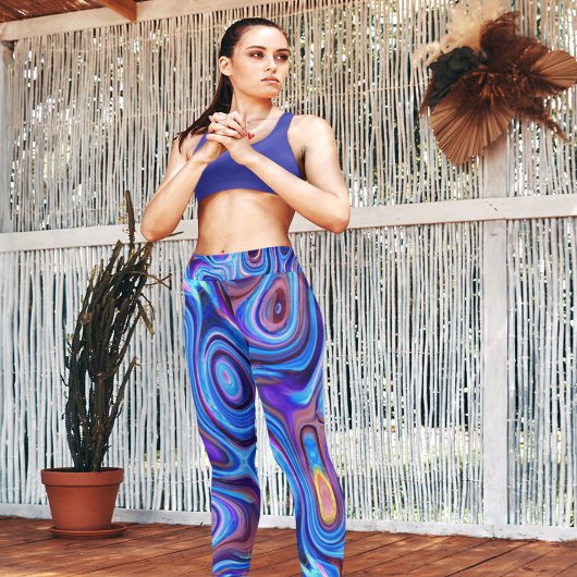 Leggings Abstrait Paint Swirls violet rose bleu orange