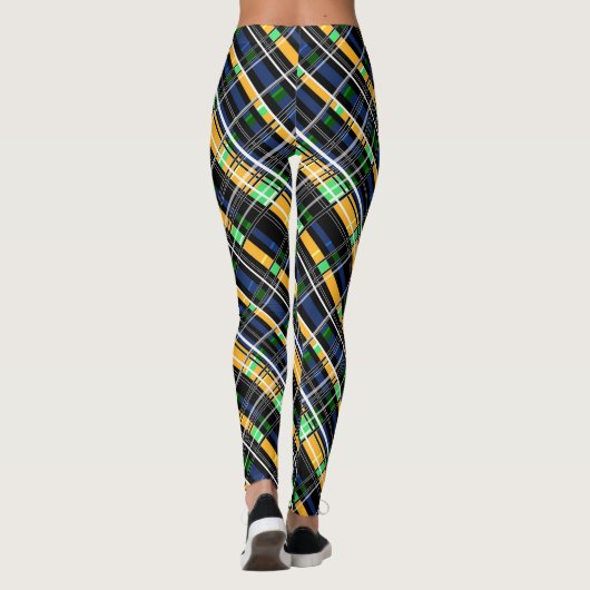 Leggings Abstrait rayé rayé brillant fun navy jaune vert (Dos)
