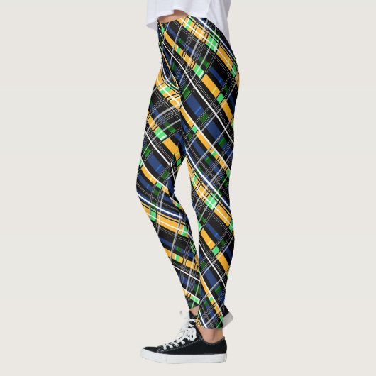 Leggings Abstrait rayé rayé brillant fun navy jaune vert (Gauche)