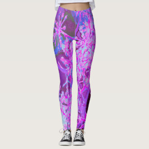 Leggings Abstrait Rétro Nature Cool en Rose Chaud et Violet