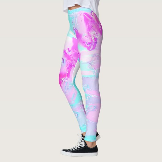 Leggings Abstrait rose et bleu ondulé (Gauche)