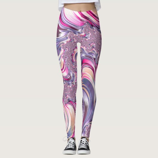 Leggings Abstrait rose pourpre spirale fractale (Devant)