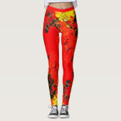 Leggings Abstrait Rouge Jaune Noir brillant Fille Chic Mode (Devant)