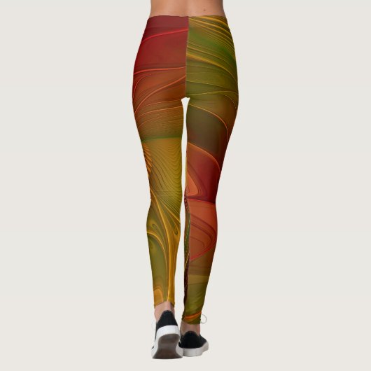Leggings Abstrait Rouge Orange Brown Vert Fractal Art Flowe (Dos)