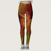 Leggings Abstrait Rouge Orange Brown Vert Fractal Art Flowe (Devant)