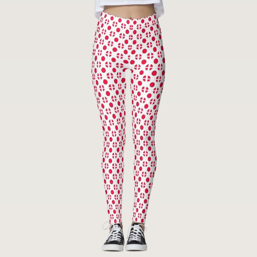 Leggings Abstrait simple style rouge blanc pois circl (Devant)