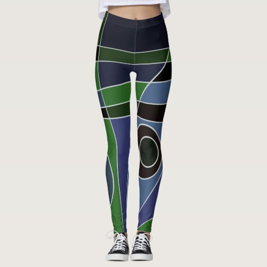 Leggings Abstrait Surf Vert Bleu Noir (Devant)
