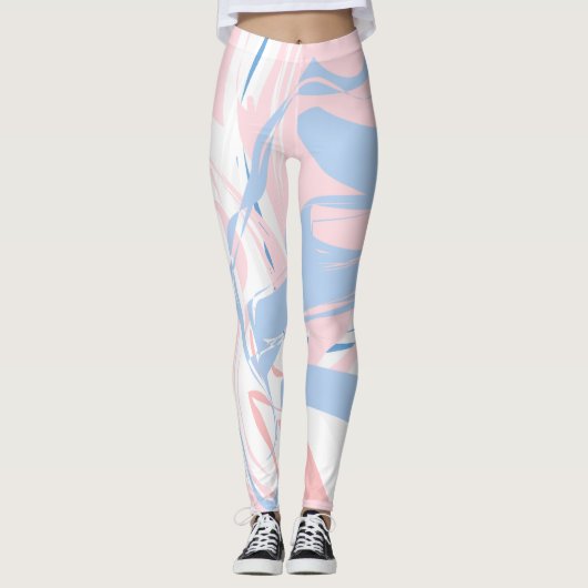 Leggings Abstrait Tourbillon Rose Blanc Bleu (Devant)