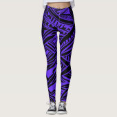 Leggings Abstrait Tribal Noir Et Violet (Devant)