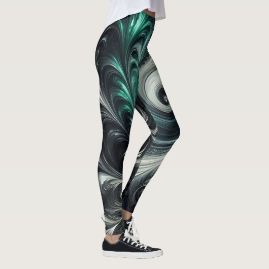 Leggings Abstrait vert, argent et noir (Droite)