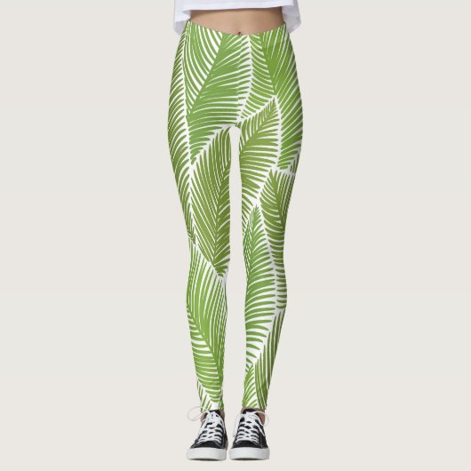 Leggings Abstrait vert fleuri, arrière - plan sans soudure. (Devant)