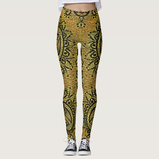Leggings Abstrait vert, jaune motif Paisley (Devant)