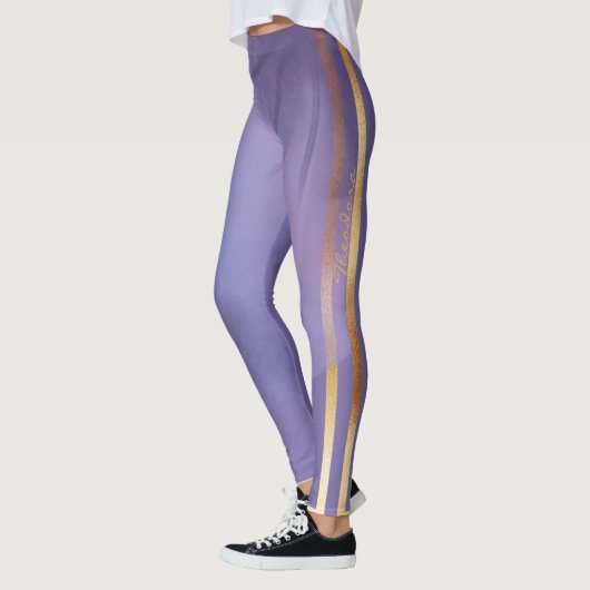 Leggings Abstrait violet d'or floral (Gauche)