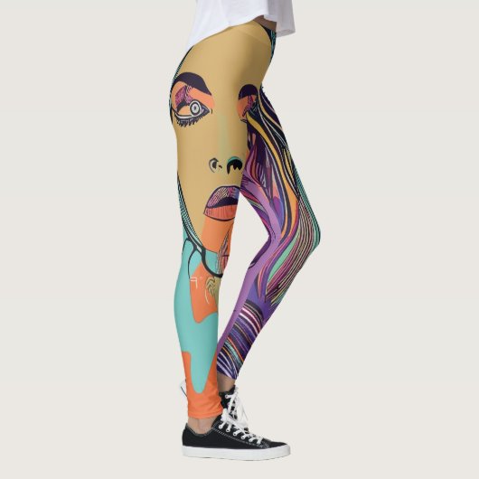 Leggings Abstrait Visage Whimsical Colorful Artsy Amusant t (Droite)