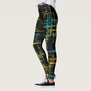Leggings abstraite cristal d'or turquoise traversant motif