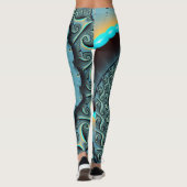 Leggings Abstraite spirale d'art fractal bleu turquoise ora (Dos)