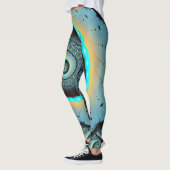Leggings Abstraite spirale d'art fractal bleu turquoise ora (Gauche)