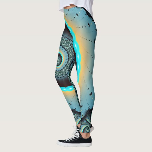 Leggings Abstraite spirale d'art fractal bleu turquoise ora (Gauche)