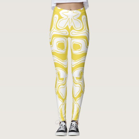 Leggings Abstraites perlures blanches jaunes (Devant)