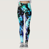 Leggings Abstraits Bleu Vert Violet avec Tache de (Devant)