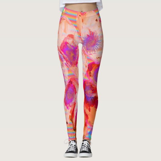Leggings Abstraits de Designer aux couleurs orange (Devant)