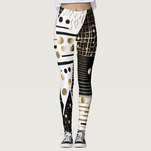 leggings abstraits en or et triangles noirs (Devant)