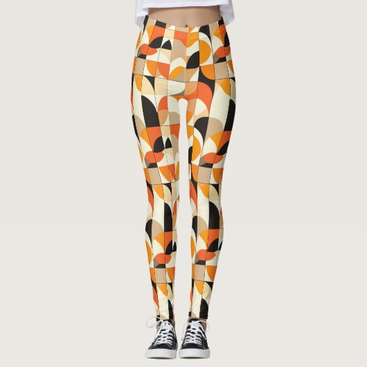 Leggings Abstraits géométriques rétro aux tons ora (Devant)