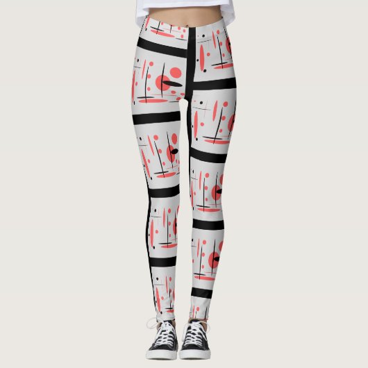 Leggings Abstraits rouges, noirs et blancs (Devant)