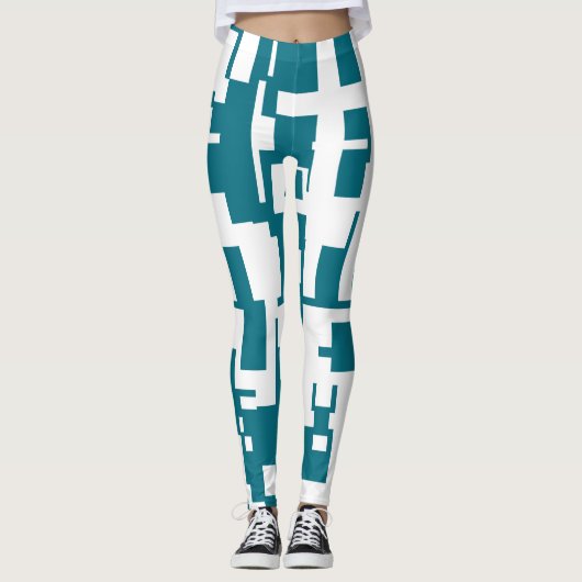 Leggings abstraits sarcelle et blanc (Devant)